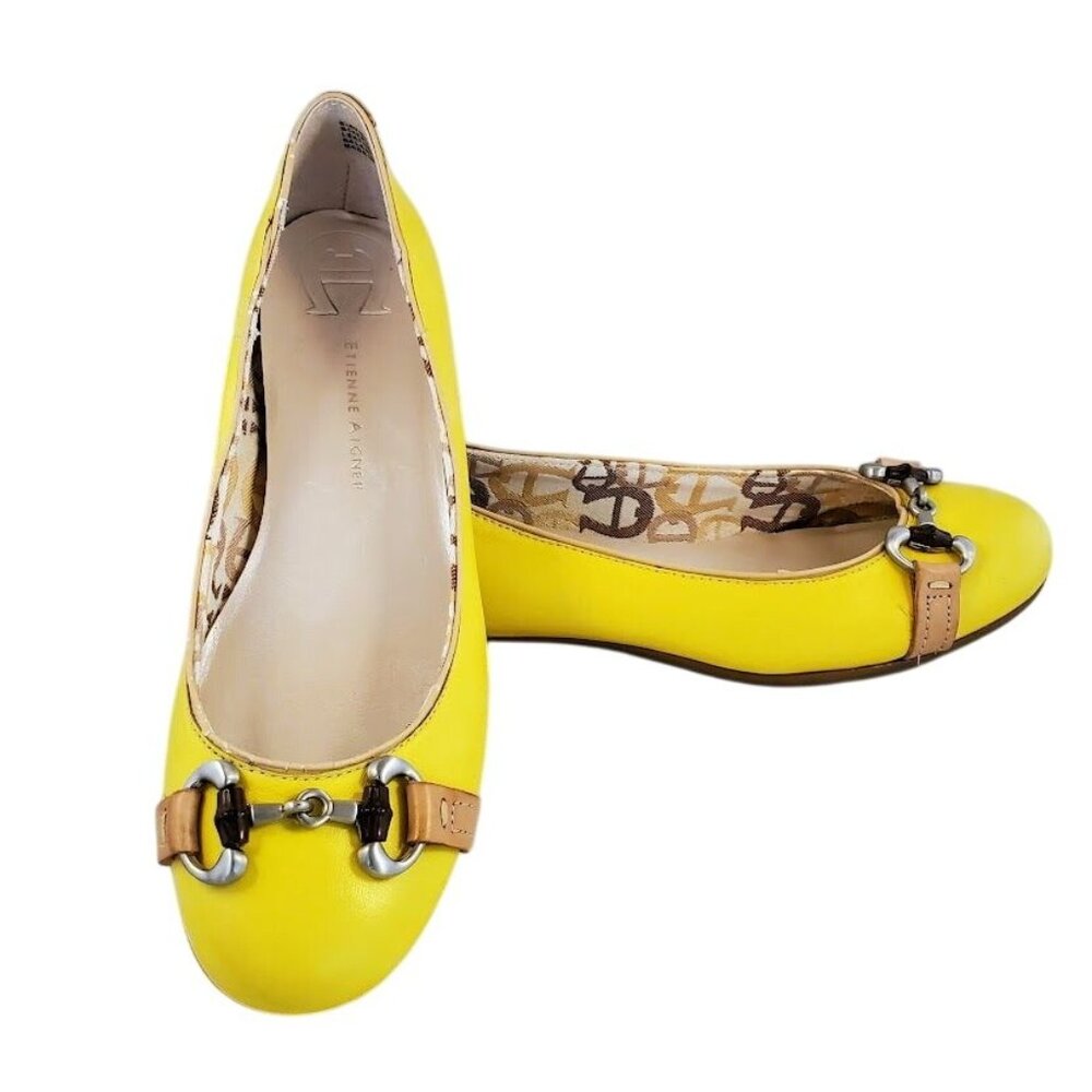 Etienne Aigner Luxury Genuine Leather Ballet Flats 10M w/ Metal Horse Bit Accent